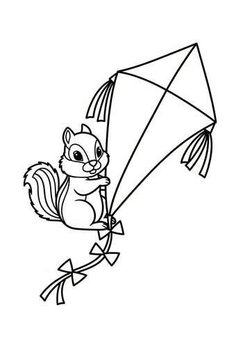 Squirrel And Kite Coloring Page