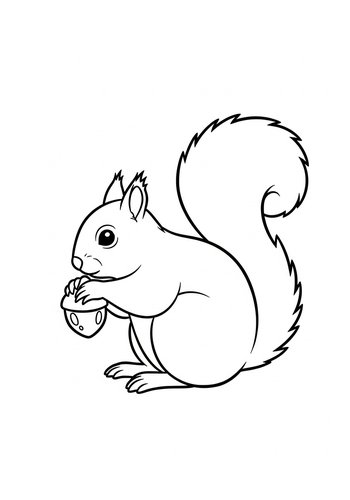 Squirrel Coloring Page With Nut