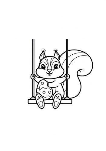 Squirrel Easter Egg Swing Coloring Page