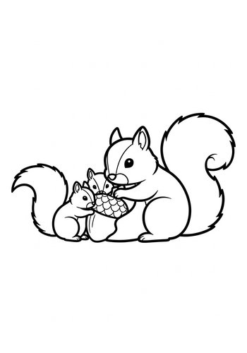 Squirrel Family Coloring Page Fun