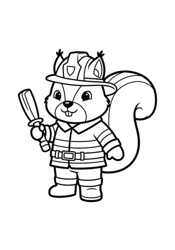 Squirrel Firefighter Coloring Page Fun