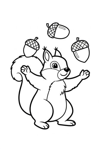 Squirrel Fun: Acorn Juggling Coloring Page