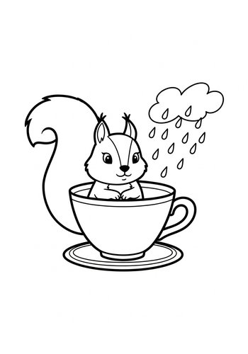 Squirrel In Teacup Coloring Page For Kids