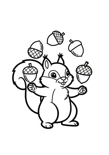 Squirrel Juggling Acorns Coloring Page