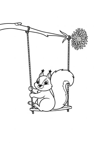 Squirrel On A Swing Coloring Page