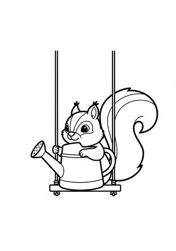 Squirrel On A Swing Coloring Page