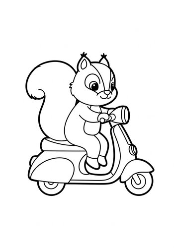 Squirrel On Scooter Coloring Page