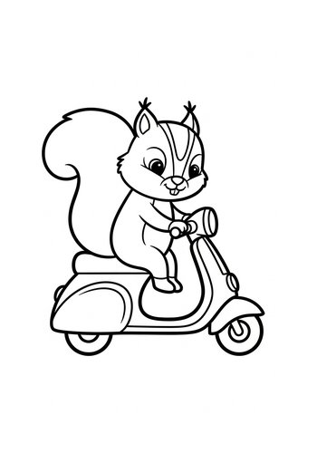 Squirrel On Scooter Coloring Page