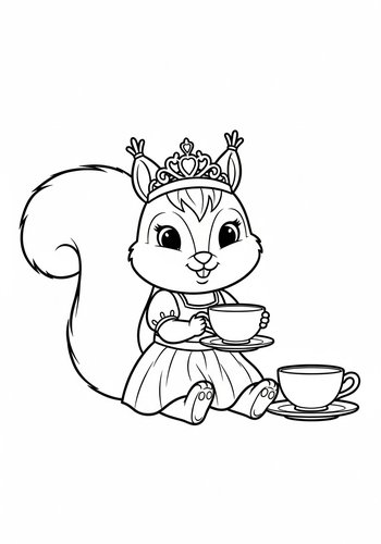 Squirrel Princess Tea Party Coloring Page