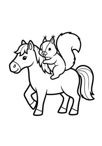 Squirrel Riding Horse - Coloring Page Fun