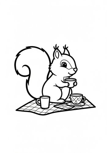 Squirrel Tea Party Coloring Page