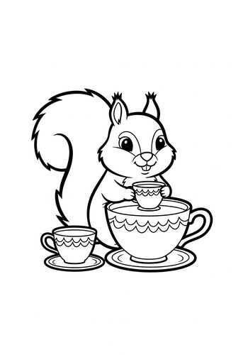 Squirrel Tea Party Coloring Page