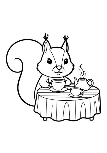 Squirrel Tea Party Coloring Page