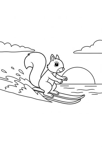 Squirrel Waterskiing Coloring Page Fun