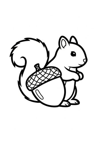 Squirrel With Acorn Coloring Page For Kids