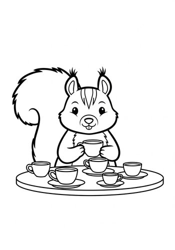 Squirrel's Tea Party - Coloring Page Fun