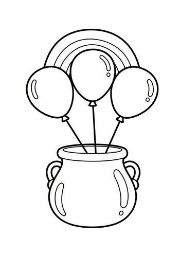 St. Patrick's Day Coloring Page: Balloons, Rainbow, And Pot Of Gold