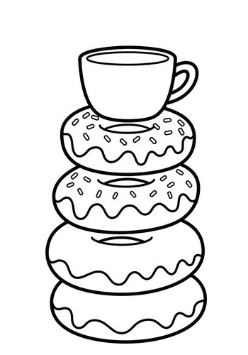 Stack Of Sweets: Donuts And Coffee Coloring Page