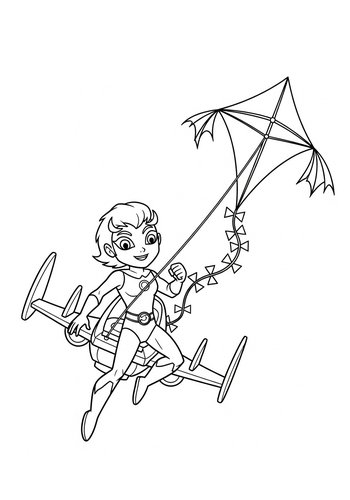 Starfire Flying A Kite Shaped Like A Spaceship Coloring Page