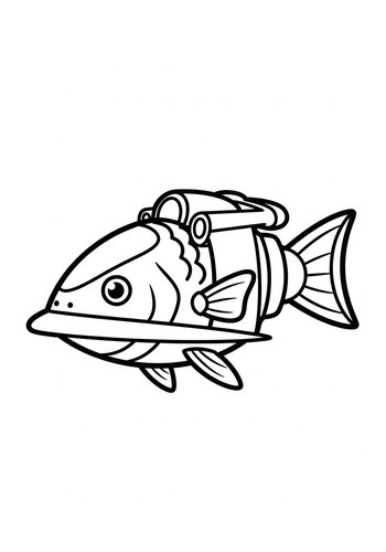 Steampunk Fish Coloring Page For Kids
