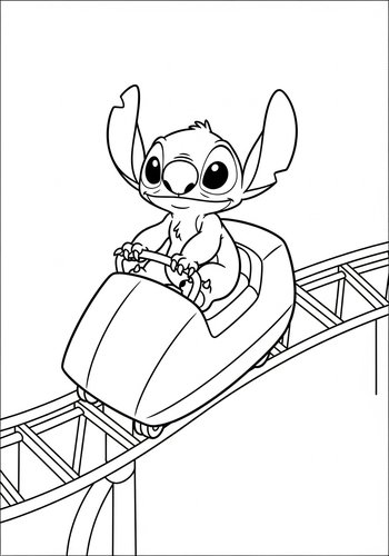 Stitch Riding A Rollercoaster: Coloring Page Fun