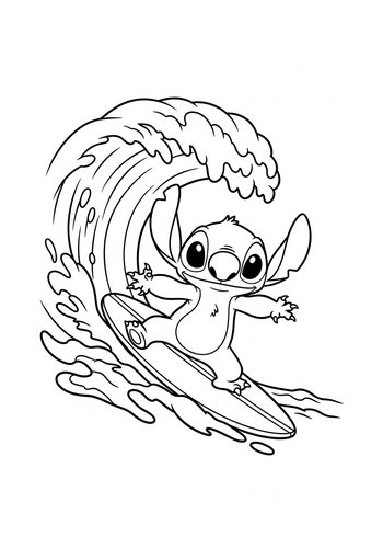 Stitch Surfing A Giant Wave Coloring Page