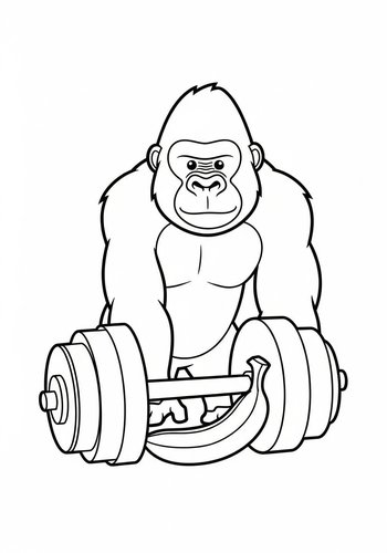 Strong Gorilla Lifting Bananas Coloring Page