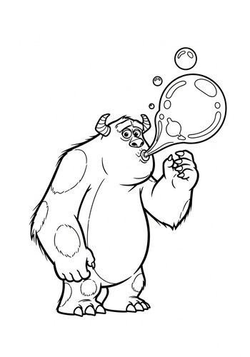 Sulley Blowing Giant Bubbles Coloring Page
