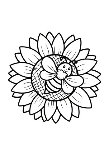 Sunflower And Bee Coloring Page