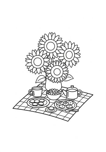Sunflower Breakfast Still Life Coloring Page