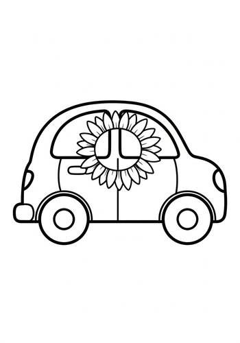 Sunflower Car Coloring Page For Kids