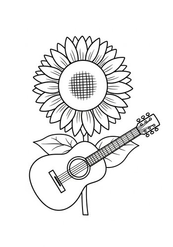 Sunflower Guitar Coloring Page: Artistic Harmony