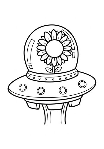 Sunflower Spaceship Coloring Page