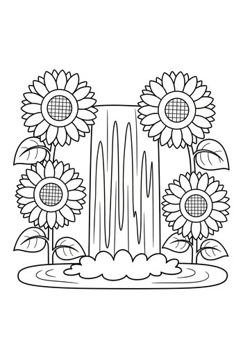 Sunflower Waterfall Coloring Page