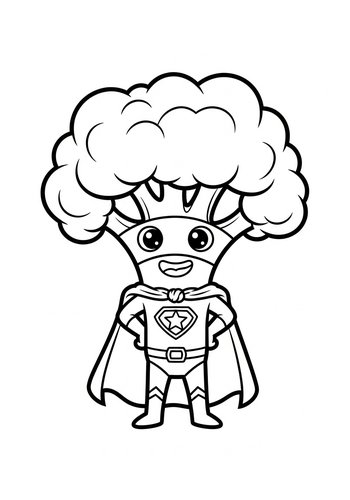 Super Broccoli Superhero Coloring Page