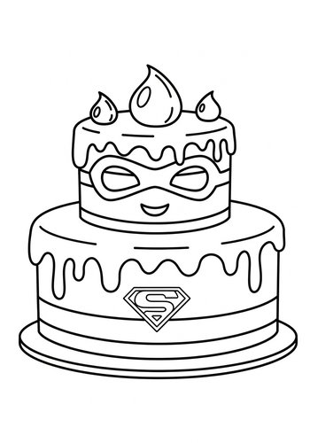 Superhero Cake Coloring Page: Festive Fun