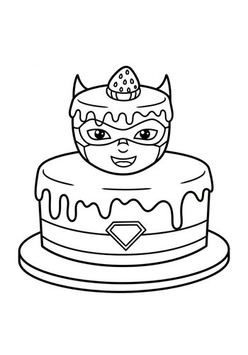 Superhero Cake Coloring Page For Kids