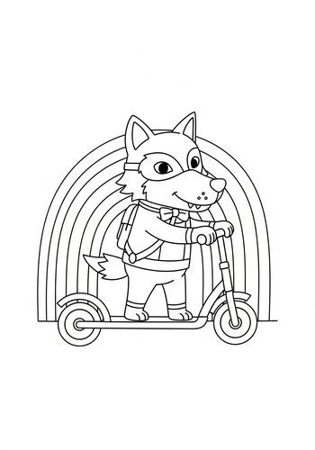 Superhero Wolf On Scooter Coloring Page