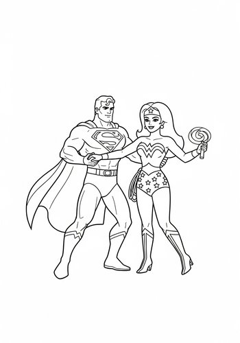 Superman Dancing With Wonder Woman At A Superhero Prom Coloring Page
