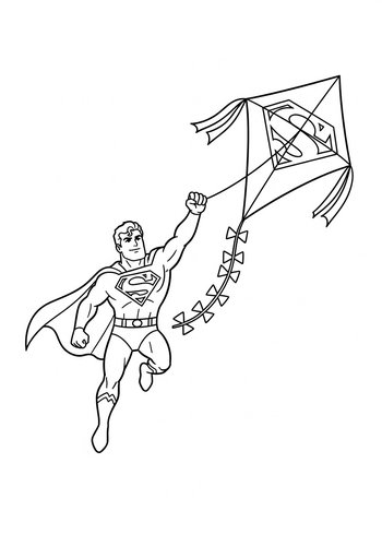 Coloring Page: Superman Flying A Kite With A Very Long Tail Coloring Page