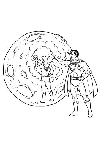 Superman Painting A Mural On The Moon Coloring Page