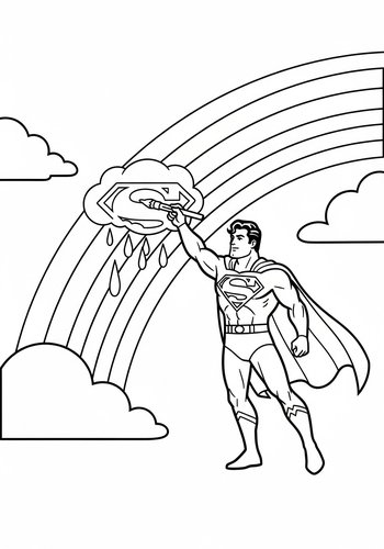 Superman Painting A Rainbow Across The Sky: Coloring Page