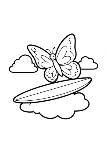Surfing Butterfly Coloring Page