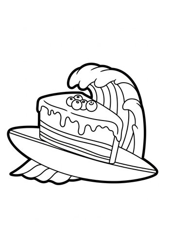 Coloring Page: Surfing Cake Coloring Page: Sweet Waves