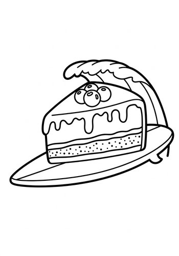 Surfing Cake Slice Coloring Page