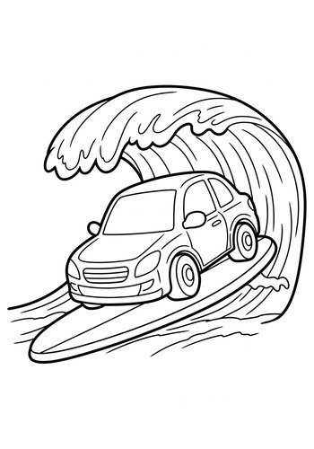 Surfing Car Coloring Page