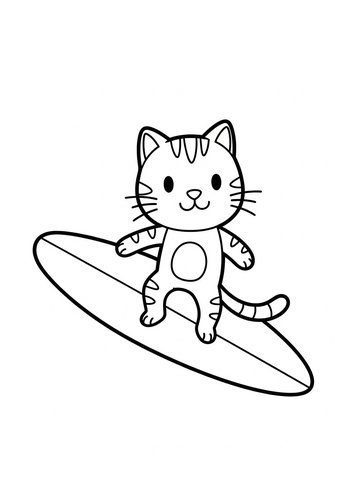 Surfing Cat Coloring Page: Ride The Wave