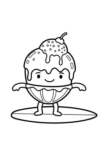 Surfing Dessert Coloring Page