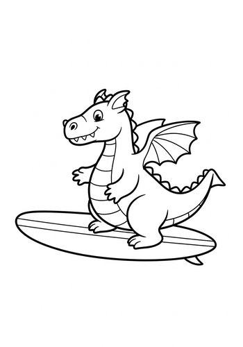 Surfing Dragon Coloring Page