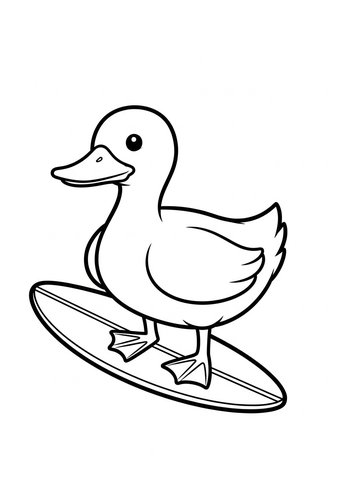 Surfing Duck Coloring Page Fun